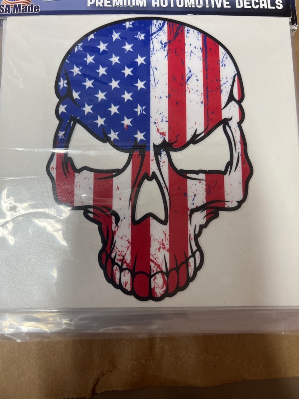 American Flag Skull Decal - Patriotic Red, White & Blue
